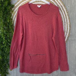 Pure Jill Women's Pullover Scoop Neck Long Sleeve Zip Pocket Red Sweater Size XL